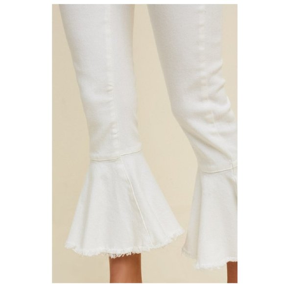 White Denim Skinny Cropped Bell Bottom Flared Jeans Pants - Picture 4 of 4